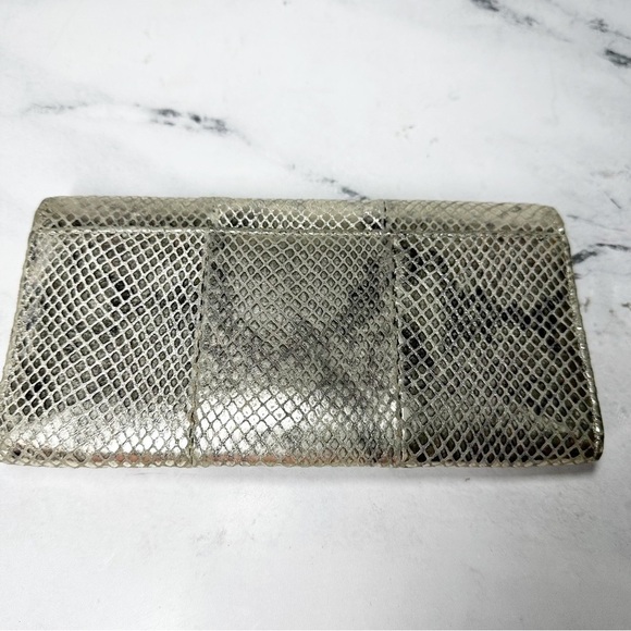 Coach Kristin Leather Embossed Metallic Gold Python Envelope Slim Wallet - Picture 7 of 13